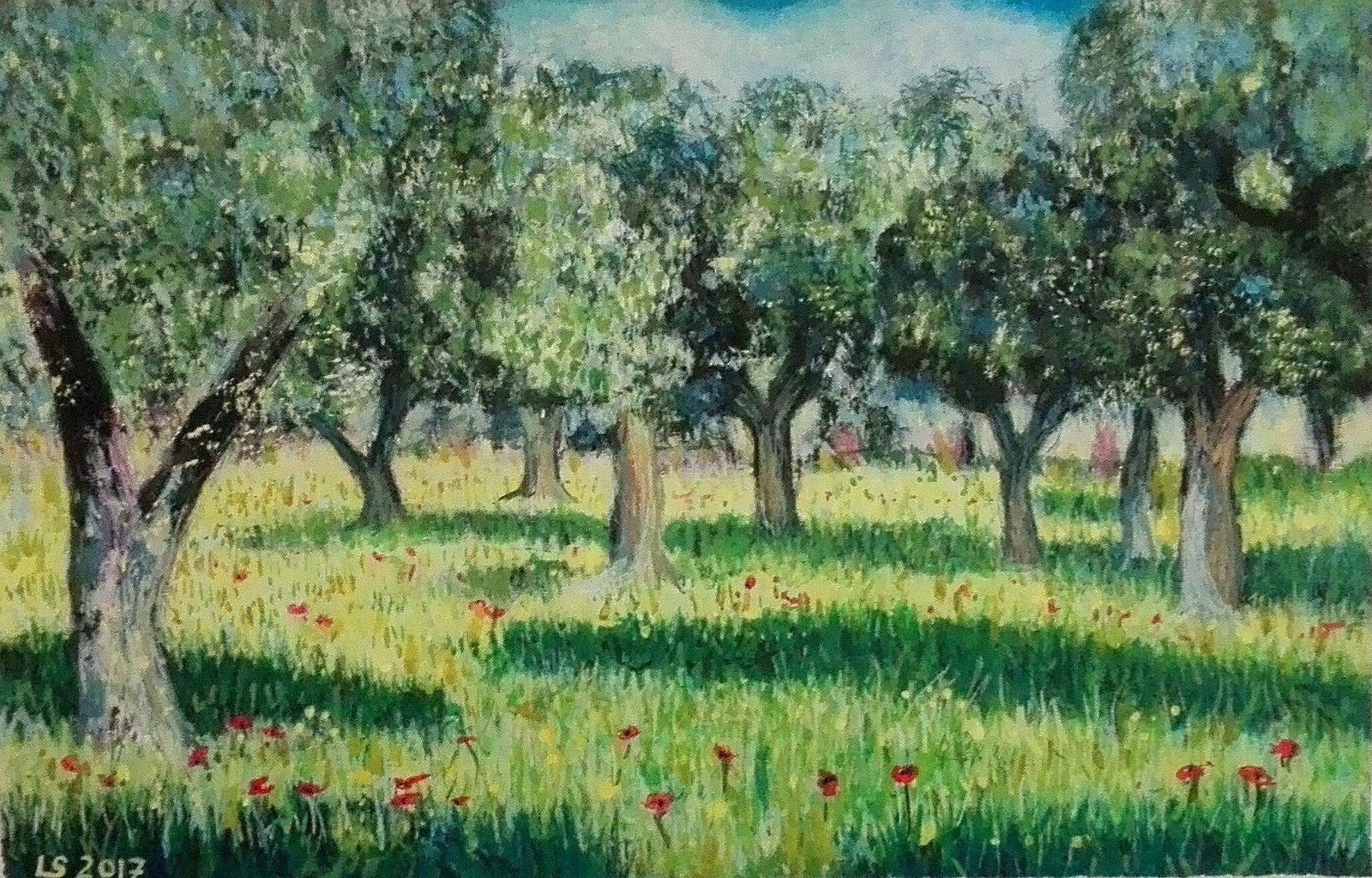 Taniga: ulivi e luce in campagna (acrilico su tela)