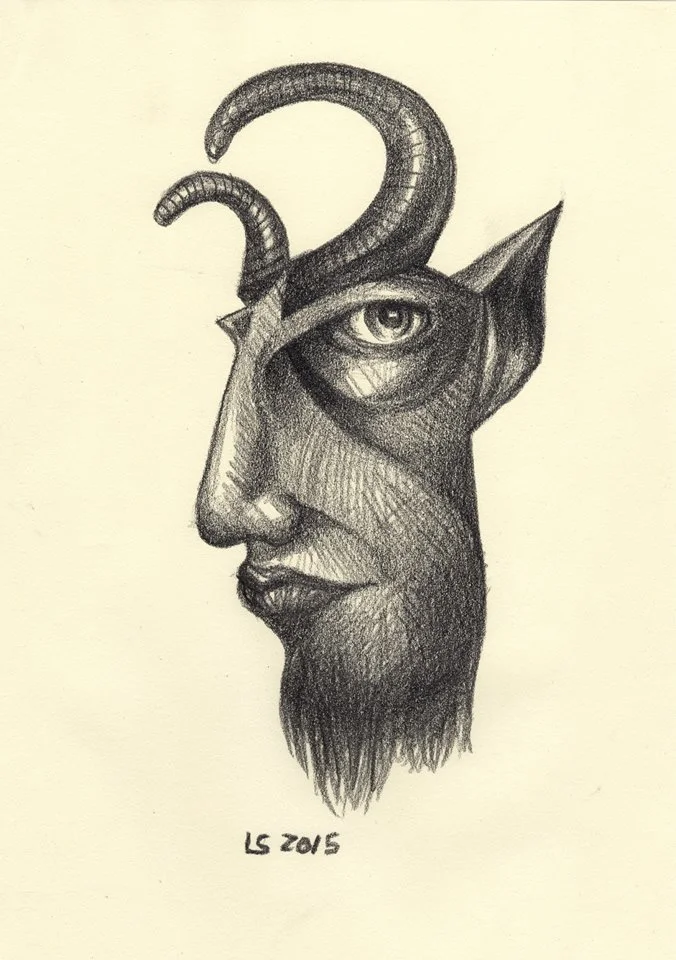 Diavoletto — testa e corno (matita su carta)