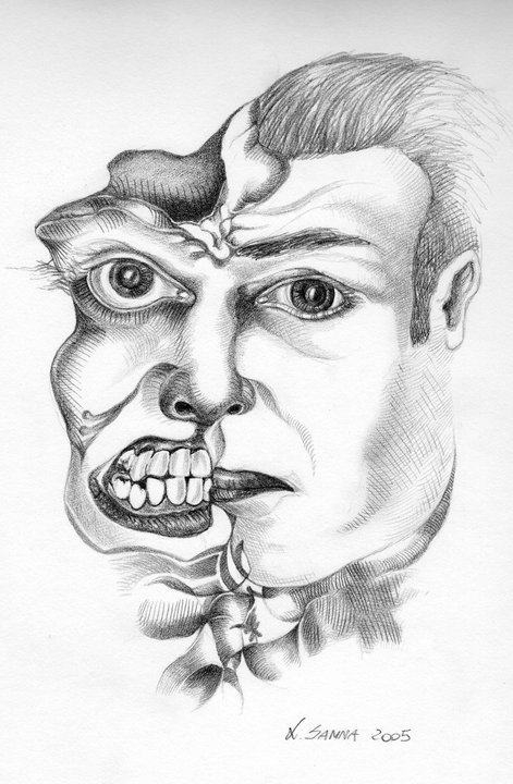 Rabbia repressa — volto diviso (matita, 2005)