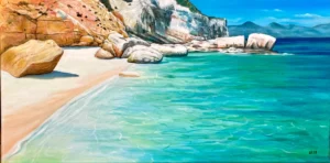 Dettagli finali del paesaggio di Cala Mariolu con riflessi e contrasti.